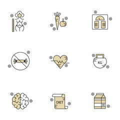 Diet, health and fitness vector icon set