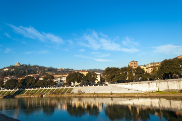 Fototapeta premium Adige River and Hills - Verona Italy