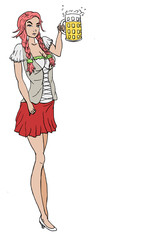 Serveerster houdt groot glas bier vast - kleur