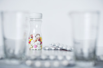 Pills in the bottles.