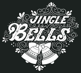 Jingle bells. Christmas lettering with a bell and decorative des