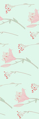Floral vector pattern with lily and berry on light green background