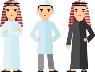 Set of cartoon different arab man in flat style.
