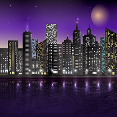 Fototapeta na wymiar illustration of night scene of city with illuminated building