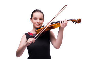 Elegant young violin player isolated on white