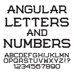 Black angular letters and numbers. Stylish font. Isolated latin alphabet with figures.