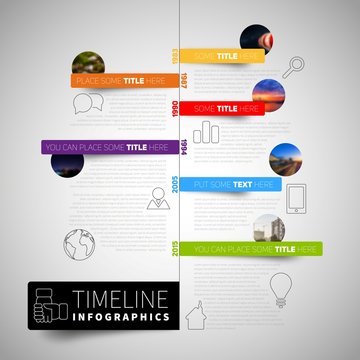 Infographic timeline report template with icons, labels and blur