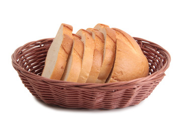 Wicker basket  for bread on white background