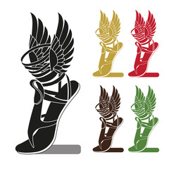 Silhouette Running Shoe With Wings. Symbol Of Trade. Profit Or Sport. Template To Icon, Logo, Print, With Options For Color. Isolated Vector Set. Shoe With Wings Charm. Shoe With Wings Brand.