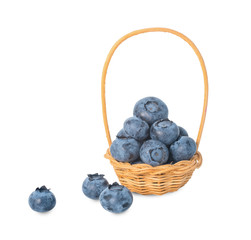 large blueberry in basket is isolated on white background, close