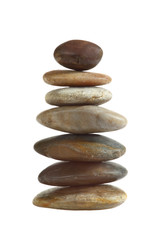 Fototapeta na wymiar Balanced zen stones in pyramid isolated on white background. Harmony, healthcare and spa concept