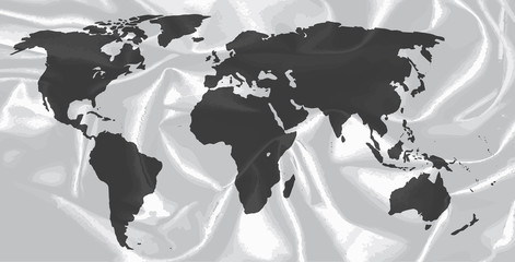 World Outline On Silk Background