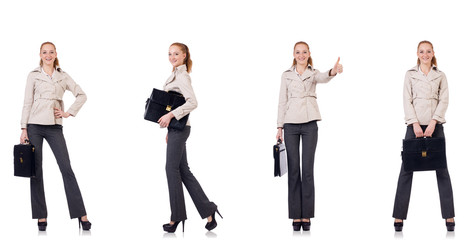 Obraz premium Businesswoman with briefcase isolated on white