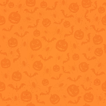 Seamless orange Halloween background with holiday icons