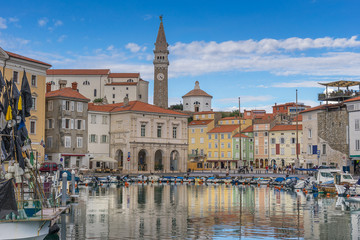 Fototapeta premium Looking across the marina in the town of Piran in Slovenia