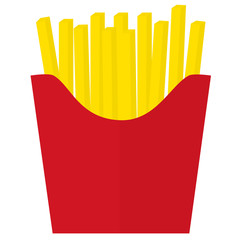 French fries icon in red box. French fries potato in paper bucket