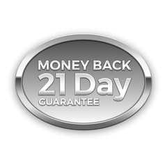 21 day money back guarantee, silver badge, vector