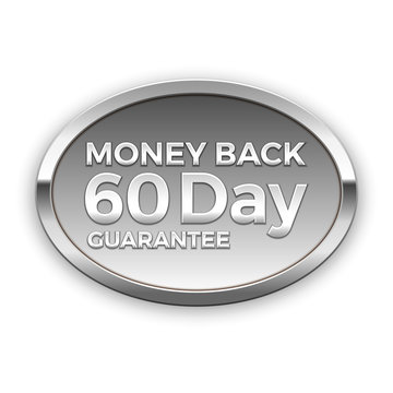 60 Day Money Back Guarantee, Silver Badge, Vector