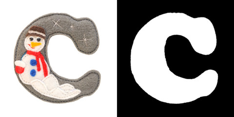 Letter C of the alphabet made of felt isolated on white with alpha mask. Cyrillic (Russian) alphabet. Font for children with educational pictures