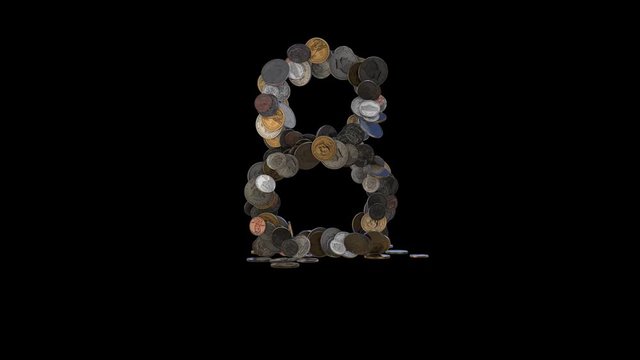 The digit "8" made out of US currency coins (dimes, nickels, pennies, quarters, half and one dollar coins). cca 4 seconds intro, 3 seconds idle, 3 seconds out. fullHD@60fps