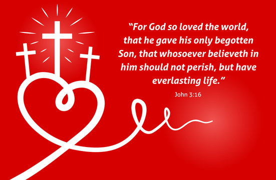 Christian Love scripture with heart and cross on red background