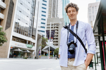 Fototapeta premium Male tourist in city