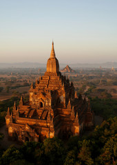 Aerial view to Htilominlo temple at the dawn. Bagan, Myanmar