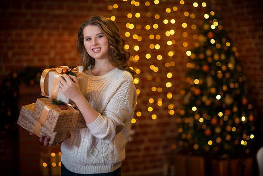 Mature Woman In Christmas Decorations