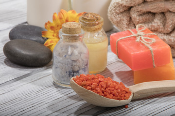 Obraz na płótnie Canvas spa bath cosmetic. soap beauty treatment background