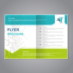 Vector modern brochure, abstract flyer with simple dotted design. Layout template with arrows. Aspect Ratio for A4 size. Poster of turquoise, green, grey and white color. Magazine cover.