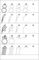 Page with exercises for young children in line. Developing skills for writing and drawing. Vector image.