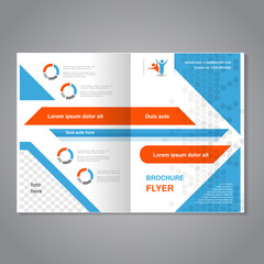 Vector modern brochure, abstract flyer, simple dotted design with geometric shapes. Layout template. Aspect Ratio for A4 size. Poster of blue, orange, grey and white color. Magazine cover