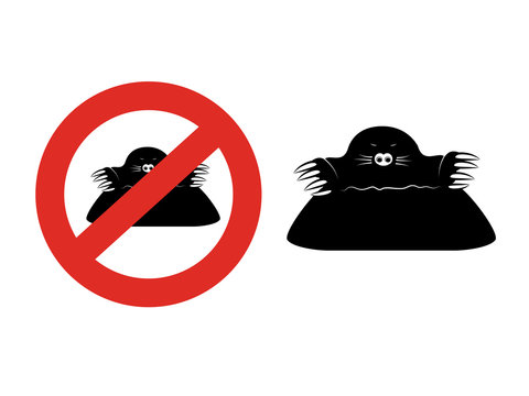 recommend clip art: Vector mole isolated on white background. Black silhouette in a red circle. Symbol of stop garden pest. Sign of ban on a mole.