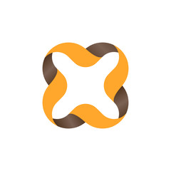 Isolated orange color outlined cross icon. Vector  illustration. Multiplication sign. Wavy lines element. Alphabetic letter x .