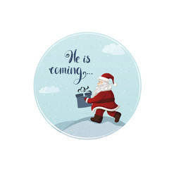 cartoon Santa Claus is carrying the xmas gift box with holiday text 
