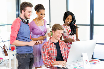 Young office workers or students as a team