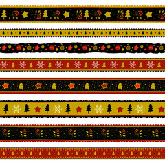 Set of Christmas ribbons patterns in red, gold and black