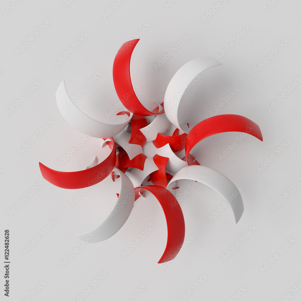 Poster 3d rendering absctract background with repeat of deformed geometry shapes. center oriented compositi