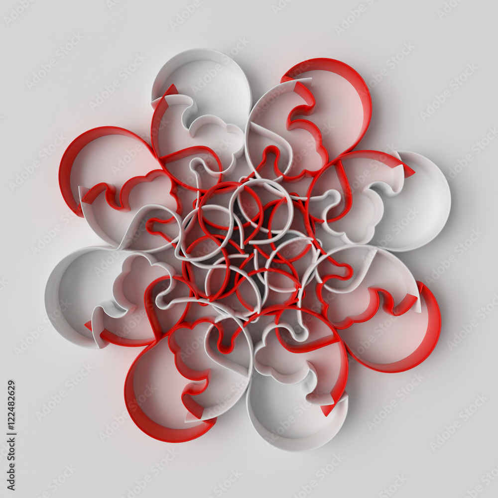 Poster 3d rendering absctract background with repeat of deformed geometry shapes. center oriented compositi