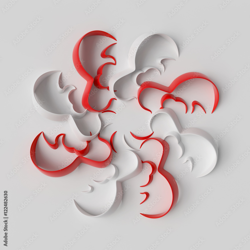 Poster 3d rendering absctract background with repeat of deformed geometry shapes. center oriented compositi