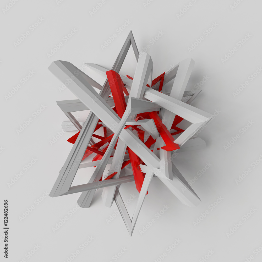 Poster 3d rendering absctract background with repeat of deformed geometry shapes. center oriented compositi
