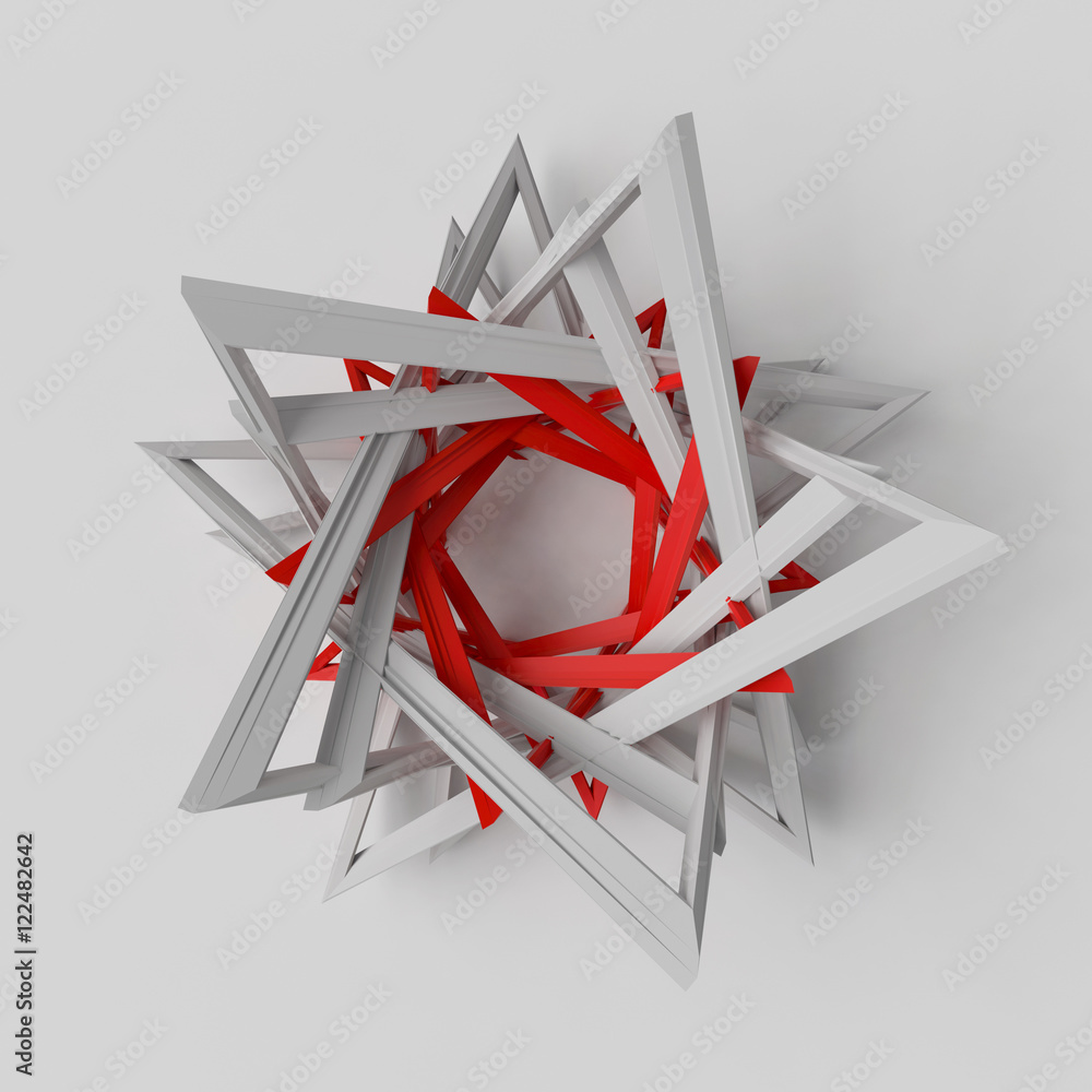 Poster 3d rendering absctract background with repeat of deformed geometry shapes. center oriented compositi