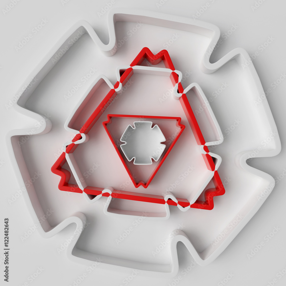 Poster 3d rendering absctract background with repeat of deformed geometry shapes. center oriented compositi