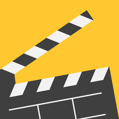 Fototapeta premium Big open clapper board. Movie cinema collection. Flat design style. Yellow background.