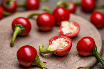 Fototapeta na wymiar Raw hot cherry peppers