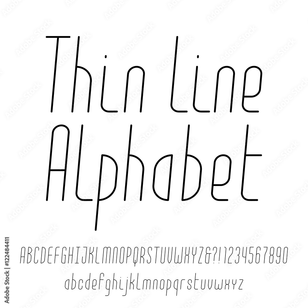 Fototapete thin line alphabet. modern outline typeface. uppercase and lowercase letters and numbers. vector fon