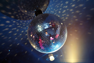 Close-up of sparkling evening ball at disco party