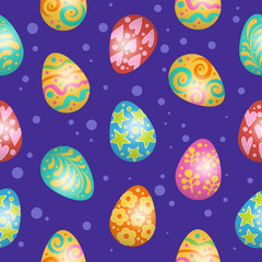 Fototapeta na wymiar Easter eggs abstract vector seamless pattern. Festive texture