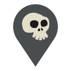 Icono plano localizacion caricatura de calavera gris color gris