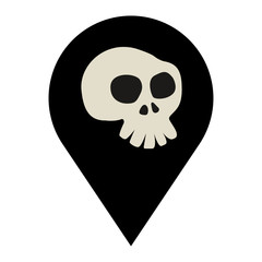 Icono plano localizacion caricatura de calavera gris color negro